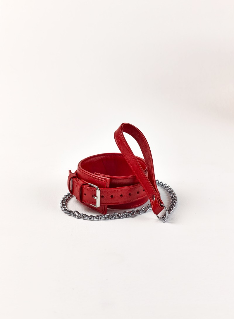 Leather Collar with Lead, red