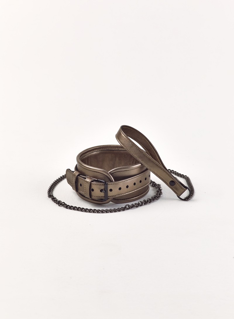 Leather Collar with Leash, gold